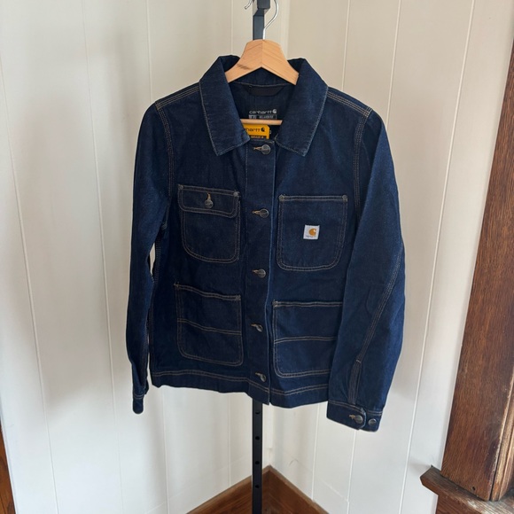 Carhartt Women’s Relaxed Fit Denim Chore Coat NWT Rugged Flex Dark Wash (S 4–6) - Picture 2 of 11